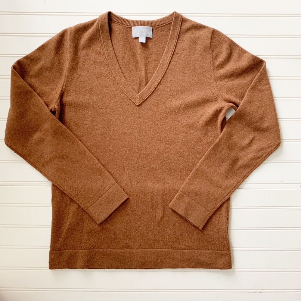 Pure Collection Caramel Sweater V-Neck Cashmere Wool